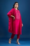 Prisho_Fuchsia Embroidery Round Neck Pink Designer Kaftan And Pant Set _Online_at_Aza_Fashions