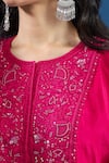 Buy_Prisho_Fuchsia Embroidery Round Neck Pink Designer Kaftan And Pant Set _Online_at_Aza_Fashions