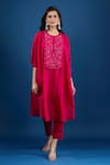 Buy_Prisho_Fuchsia Embroidery Round Neck Pink Designer Kaftan And Pant Set _at_Aza_Fashions