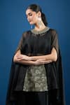Prisho_Black Chiffon Embroidery Round Neck Designer Kaftan Set _at_Aza_Fashions