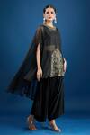 Buy_Prisho_Black Chiffon Embroidery Round Neck Designer Kaftan Set 
