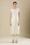 Buy_Anamika Khanna_Ivory Embroidery Round Neck Kurta Set_Online_at_Aza_Fashions
