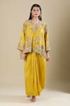 Anamika Khanna_Yellow Embroidery Round Neck Top And Draped Skirt _Online_at_Aza_Fashions
