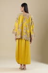 Shop_Anamika Khanna_Yellow Embroidery Round Neck Top And Draped Skirt _at_Aza_Fashions