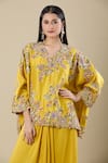 Anamika Khanna_Yellow Embroidery Round Neck Top And Draped Skirt _at_Aza_Fashions