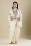 Buy_Anamika Khanna_Off White Sequins Round Neck Embroidered Tunic And Draped Skirt Set _at_Aza_Fashions