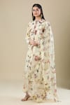 Shop_Anamika Khanna_Off White Embroidery Round Neck Floral Print Kurta Set_Online_at_Aza_Fashions