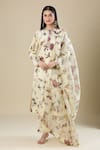 Anamika Khanna_Off White Embroidery Round Neck Floral Print Kurta Set_at_Aza_Fashions