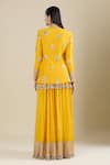 Shop_Anamika Khanna_Yellow Sequins, Embroidery V-neck Kesar Jacket And Skirt Set _at_Aza_Fashions