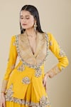 Buy_Anamika Khanna_Yellow Sequins, Embroidery V-neck Kesar Jacket And Skirt Set 
