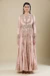 Buy_Anamika Khanna_Pink Cotton Sequins, Beads, Embroidery Round Neck Anarkali Set _Online_at_Aza_Fashions