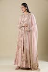 Shop_Anamika Khanna_Pink Cotton Sequins, Beads, Embroidery Round Neck Anarkali Set _Online_at_Aza_Fashions