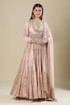 Buy_Anamika Khanna_Pink Cotton Sequins, Beads, Embroidery Round Neck Anarkali Set _at_Aza_Fashions
