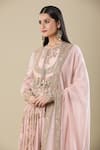 Anamika Khanna_Pink Cotton Sequins, Beads, Embroidery Round Neck Anarkali Set _at_Aza_Fashions
