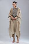 Buy_Prisho_Gold Beads Round Neck Yoke Embroidered Kaftan And Pant Set _at_Aza_Fashions