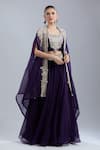 Shop Prisho Purple Embroidery Open , Round Cape Skirt Set Online at Aza Fashions Shop_Prisho_Purple Embroidery Open , Round Cape Skirt Set _Online_at_Aza_Fashions