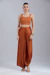 Prisho_Orange Embroidery Round , Sweetheart Dori Cape Pant Set _Online_at_Aza_Fashions