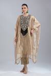 Shop_Prisho_Gold Tissue Embroidery, Fringe Round Neck Resham Kaftan And Pant Set _Online_at_Aza_Fashions