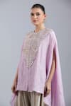 Prisho_Purple Sequins Round Neck Embroidered Kaftan And Pant Set _Online_at_Aza_Fashions