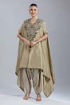 Buy_Prisho_Beige Tassels V-neck Dori Embroidered Kaftan And Pant Set _at_Aza_Fashions