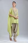 Buy_Prisho_Green Embroidery, Sequins V-neck Resham Work Kaftan Set _Online_at_Aza_Fashions
