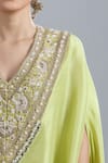 Shop_Prisho_Green Embroidery, Sequins V-neck Resham Work Kaftan Set _Online_at_Aza_Fashions