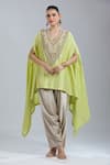 Buy_Prisho_Green Embroidery, Sequins V-neck Resham Work Kaftan Set _at_Aza_Fashions