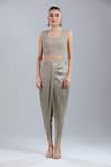 Prisho_Silver Embroidery Round Neck Thread Kaftan Pant Set _Online_at_Aza_Fashions