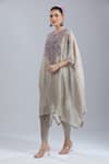 Shop_Prisho_Silver Embroidery Round Neck Thread Kaftan Pant Set _Online_at_Aza_Fashions