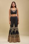 Anamika Khanna_Black Embroidery Square , Open Draped Sharara Set With Jacket_Online_at_Aza_Fashions