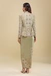 Shop_Anamika Khanna_Green Sequins, Embroidery Mandarin Collar Peplum Tunic And Draped Skirt Set _at_Aza_Fashions