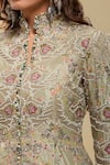 Anamika Khanna_Green Sequins, Embroidery Mandarin Collar Peplum Tunic And Draped Skirt Set _at_Aza_Fashions