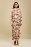 Anamika Khanna_Pink Round Neck Floral Print Kurta And Draped Skirt Set _at_Aza_Fashions