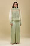 Anamika Khanna_Green Embroidery High Neck Jacket And Palazzo Set _Online_at_Aza_Fashions
