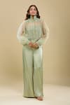 Buy_Anamika Khanna_Green Embroidery High Neck Jacket And Palazzo Set _at_Aza_Fashions