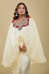 Anamika Khanna_Ivory Round Neck Draped Pant And Capelet Set _Online_at_Aza_Fashions