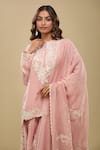 Anamika Khanna_Pink Embroidery Round Neck Rose Kurta Sharara Set_Online_at_Aza_Fashions