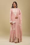 Buy_Anamika Khanna_Pink Embroidery Round Neck Rose Kurta Sharara Set_Online_at_Aza_Fashions