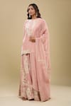Shop_Anamika Khanna_Pink Embroidery Round Neck Rose Kurta Sharara Set_Online_at_Aza_Fashions