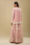 Shop_Anamika Khanna_Pink Embroidery Round Neck Rose Kurta Sharara Set_at_Aza_Fashions