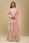 Anamika Khanna_Pink Embroidery Round Neck Rose Kurta Sharara Set_at_Aza_Fashions