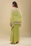 Shop_Anamika Khanna_Lime Embroidery, Fringe Round Neck Green Tunic And Draped Skirt Set _at_Aza_Fashions