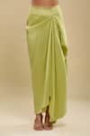 Anamika Khanna_Lime Embroidery, Fringe Round Neck Green Tunic And Draped Skirt Set _at_Aza_Fashions