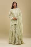 Buy_Anamika Khanna_Mint Embroidery Round Neck Green Kurta Sharara Set_at_Aza_Fashions