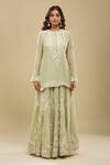 Buy_Anamika Khanna_Mint Embroidery Round Neck Green Kurta Sharara Set_Online_at_Aza_Fashions