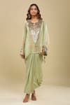 Buy_Anamika Khanna_Green Sequins, Embroidery V-, Round Jade Boxy Tunic And Draped Skirt Set_at_Aza_Fashions