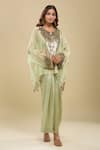 Buy_Anamika Khanna_Green Sequins, Embroidery V-, Round Jade Boxy Tunic And Draped Skirt Set_Online_at_Aza_Fashions
