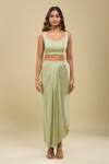Shop_Anamika Khanna_Green Sequins, Embroidery V-, Round Jade Boxy Tunic And Draped Skirt Set_Online_at_Aza_Fashions