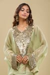 Anamika Khanna_Green Sequins, Embroidery V-, Round Jade Boxy Tunic And Draped Skirt Set_at_Aza_Fashions