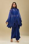 Anamika Khanna_Blue Embroidery High , Round Indigo Bubble Tunic And Draped Skirt Set_Online_at_Aza_Fashions